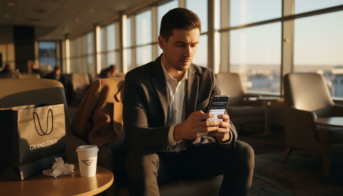 Affluent man checks luxury loyalty rewards