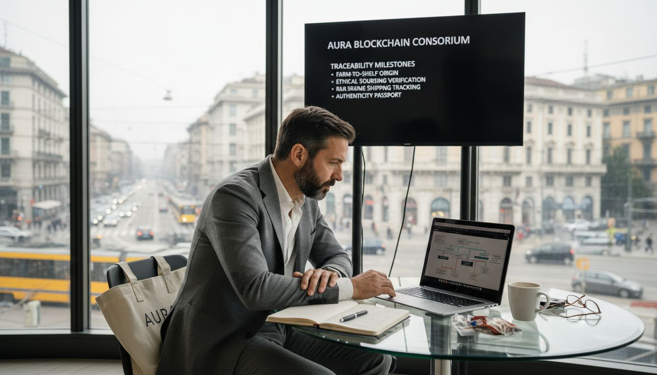 Man reviewing blockchain supply chain for luxury brand