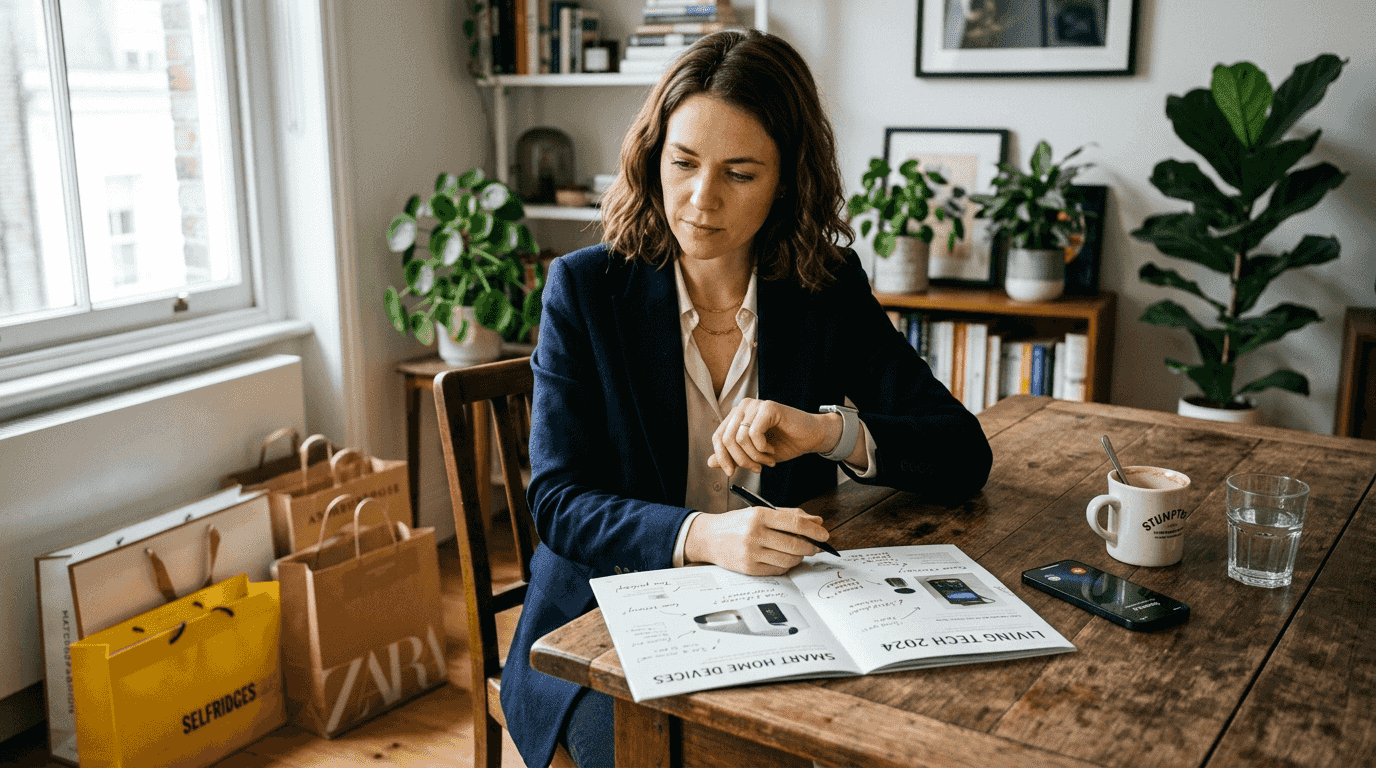 Master buyer psychology techniques for luxury success Woman comparing luxury product brochures at table