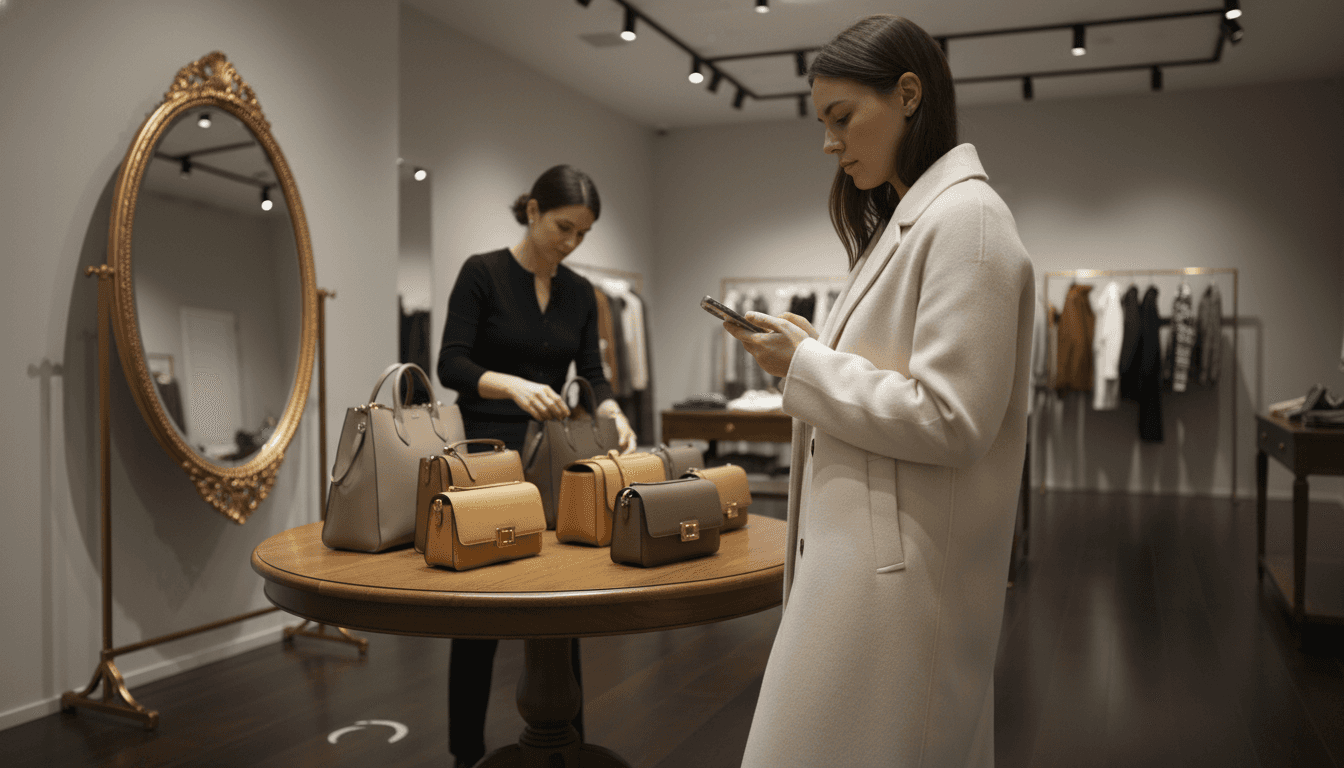 Shopper checks personalized offer in boutique