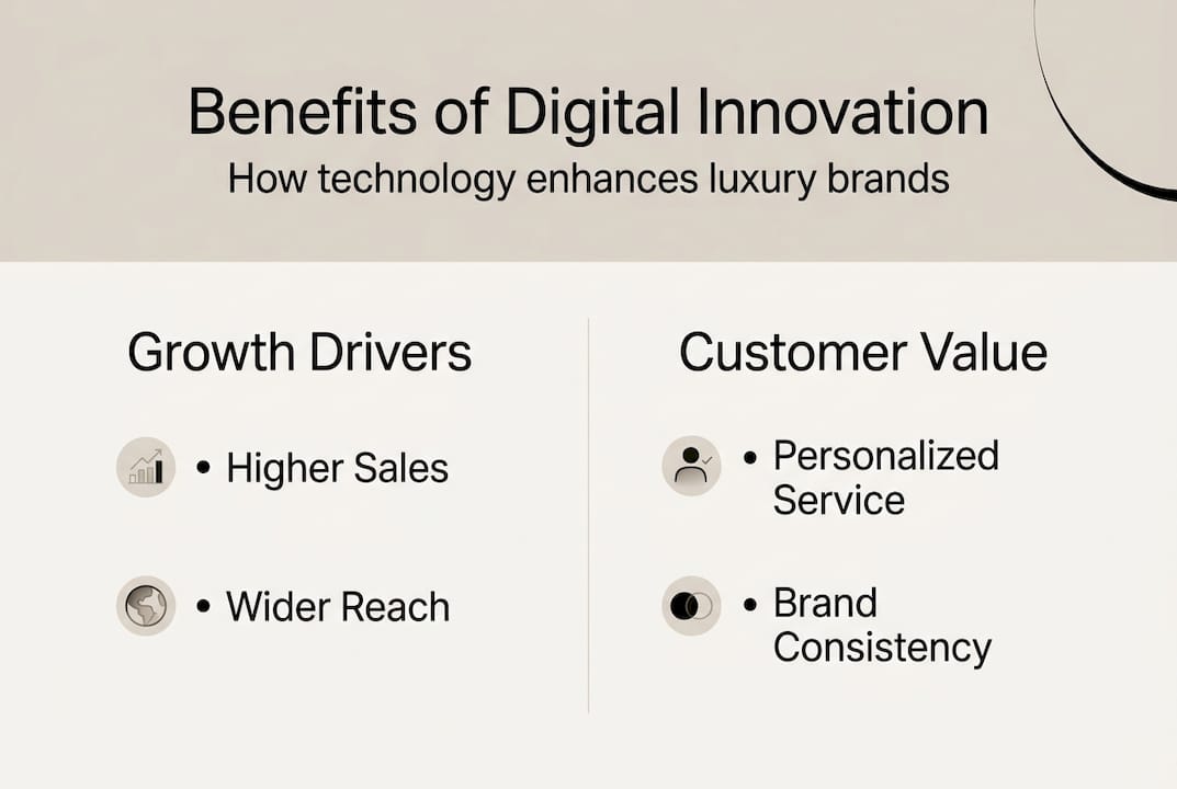 Infographic summarizing digital innovation benefits for luxury