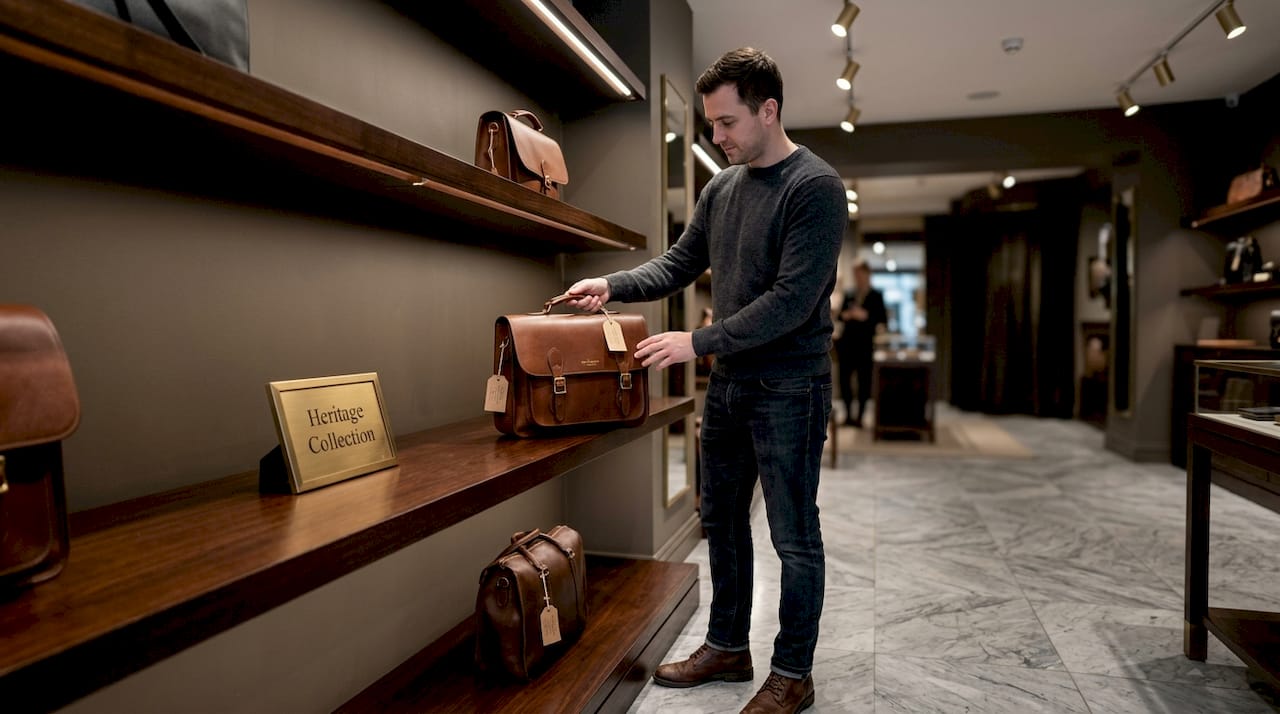 Customer browsing exclusive luxury store handbags