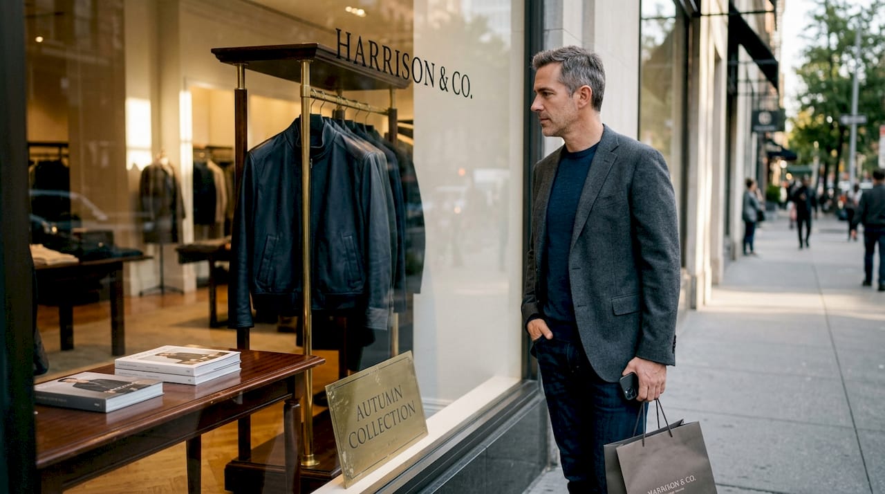 Man considering designer jacket display