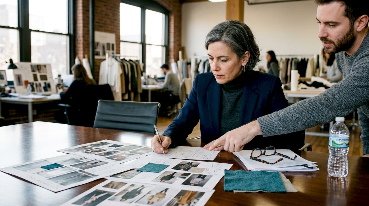 Creative director reviews fashion storytelling materials