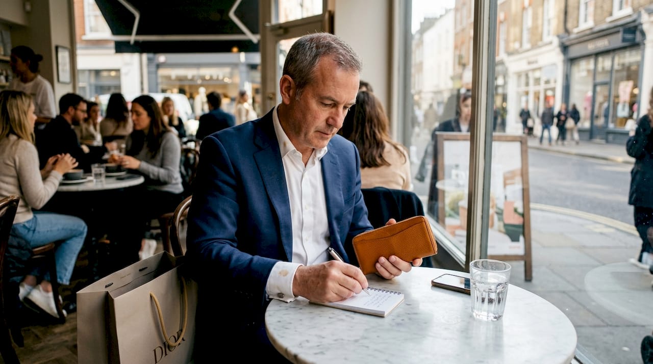 How trust drives premium brand loyalty in luxury markets Client reviewing luxury product in café