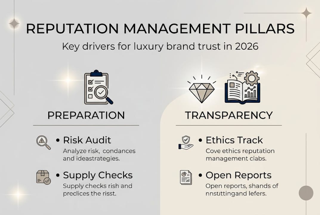 Luxury brand reputation management: 2026 guide Infographic showing luxury brand reputation steps
