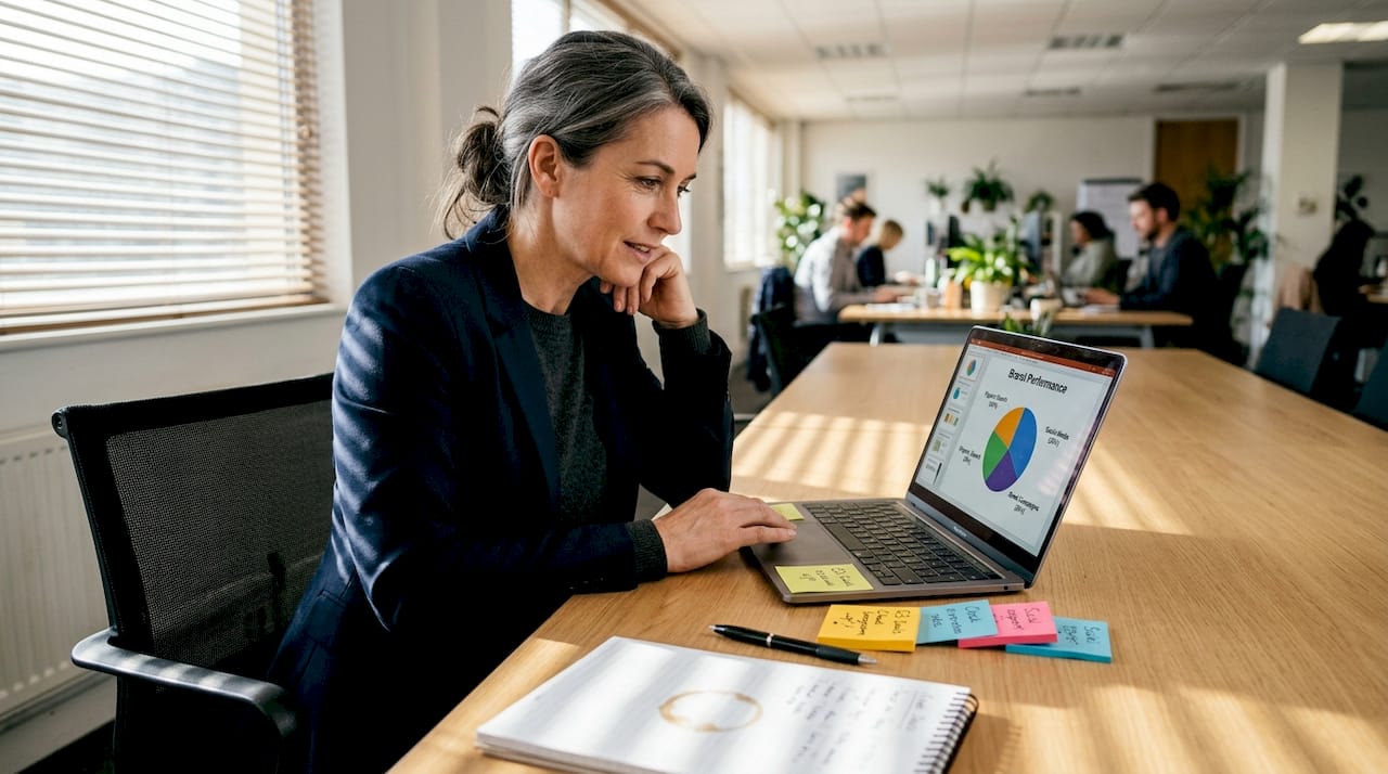 Manager reviewing brand performance results