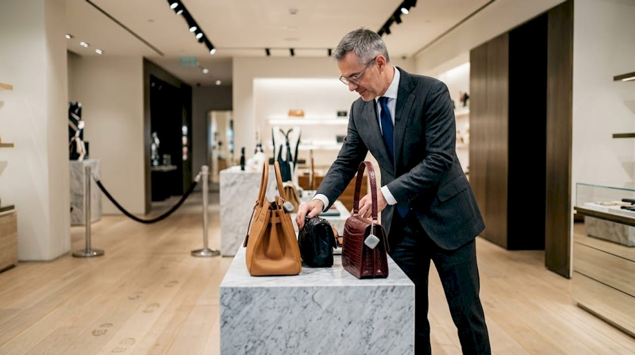 Luxury boutique manager displays limited items