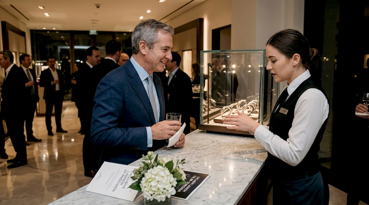 Guest and staff interaction at luxury event