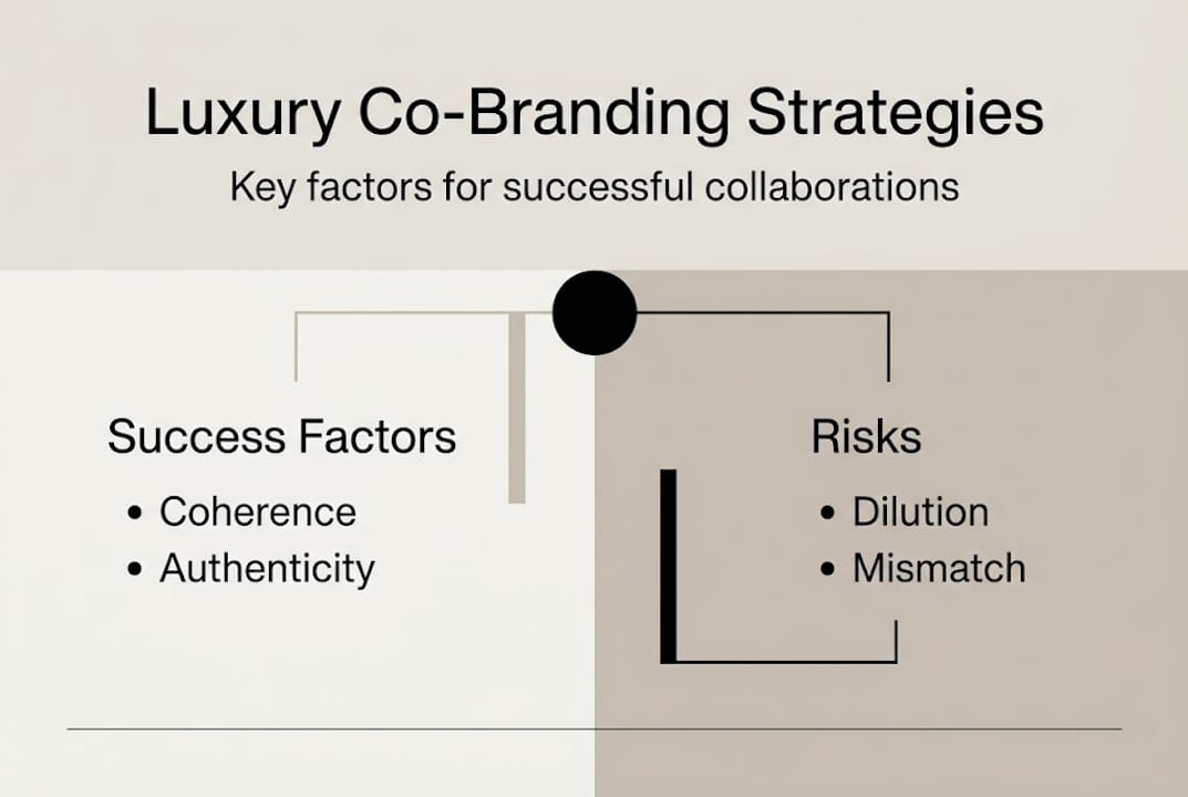Infographic showing luxury co-branding keys and risks