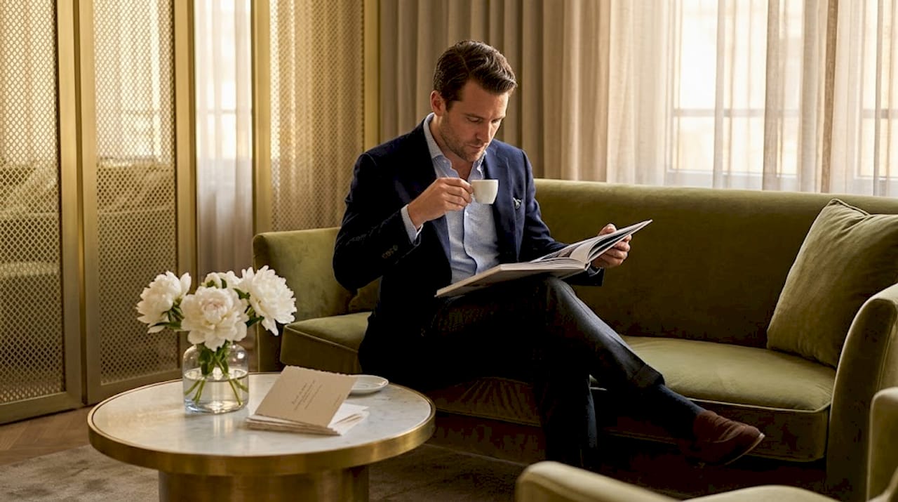 Client enjoying private luxury brand lounge