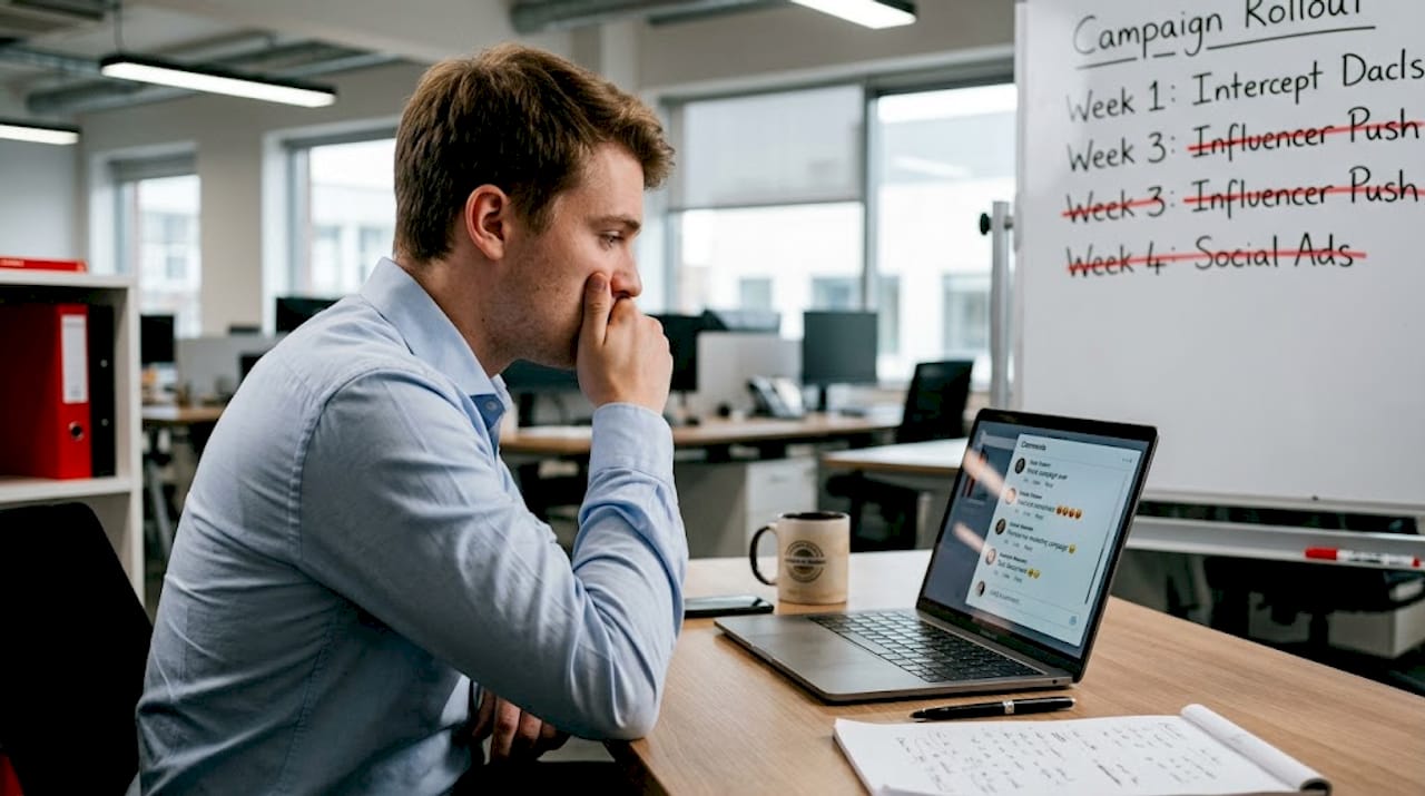 Marketing analyst reading campaign feedback online