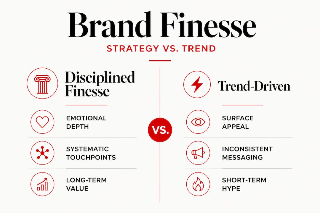 Infographic comparing strategy and trend in brand finesse