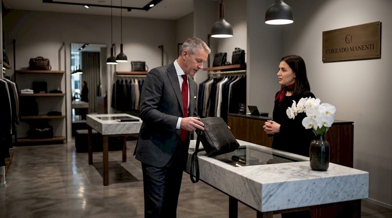 Customer talks with boutique staff