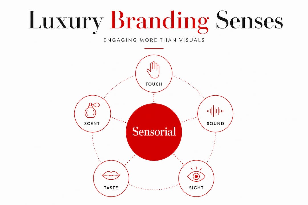 Hierarchy infographic: five luxury branding senses