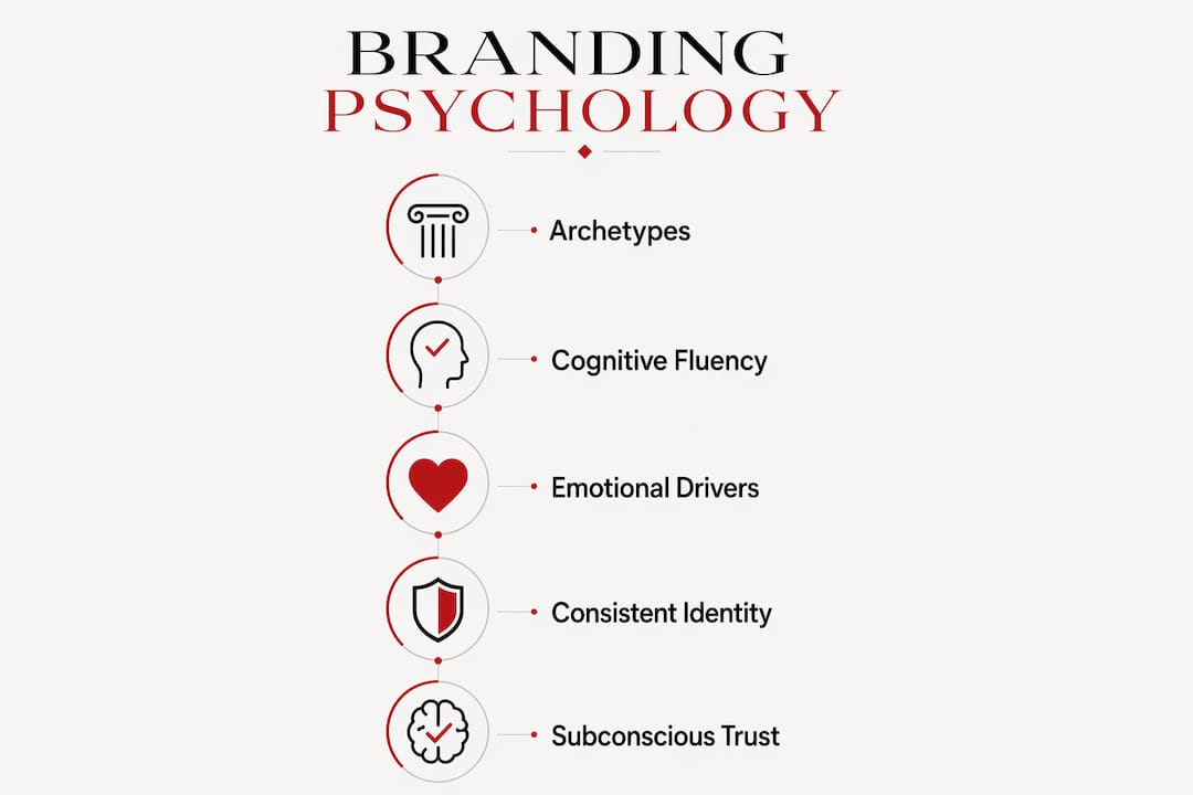 The Role of Psychology in Branding: A 2026 Guide Infographic showing five key psychological branding principles in a vertical flow