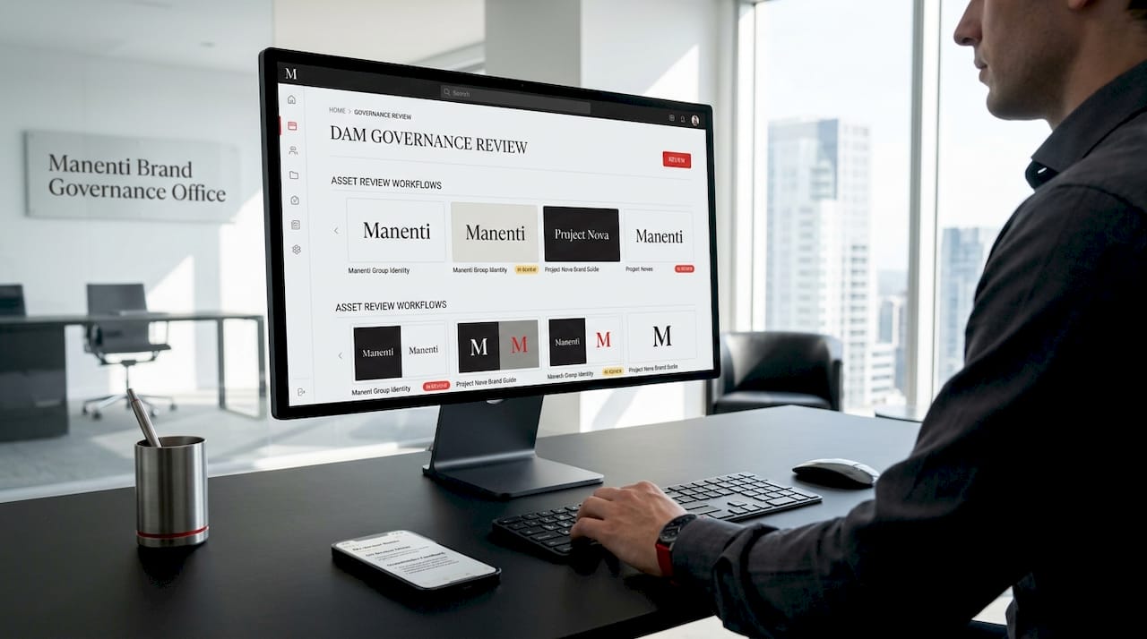 Why Maintain Brand Integrity in Luxury Markets Digital asset management platform on office screen