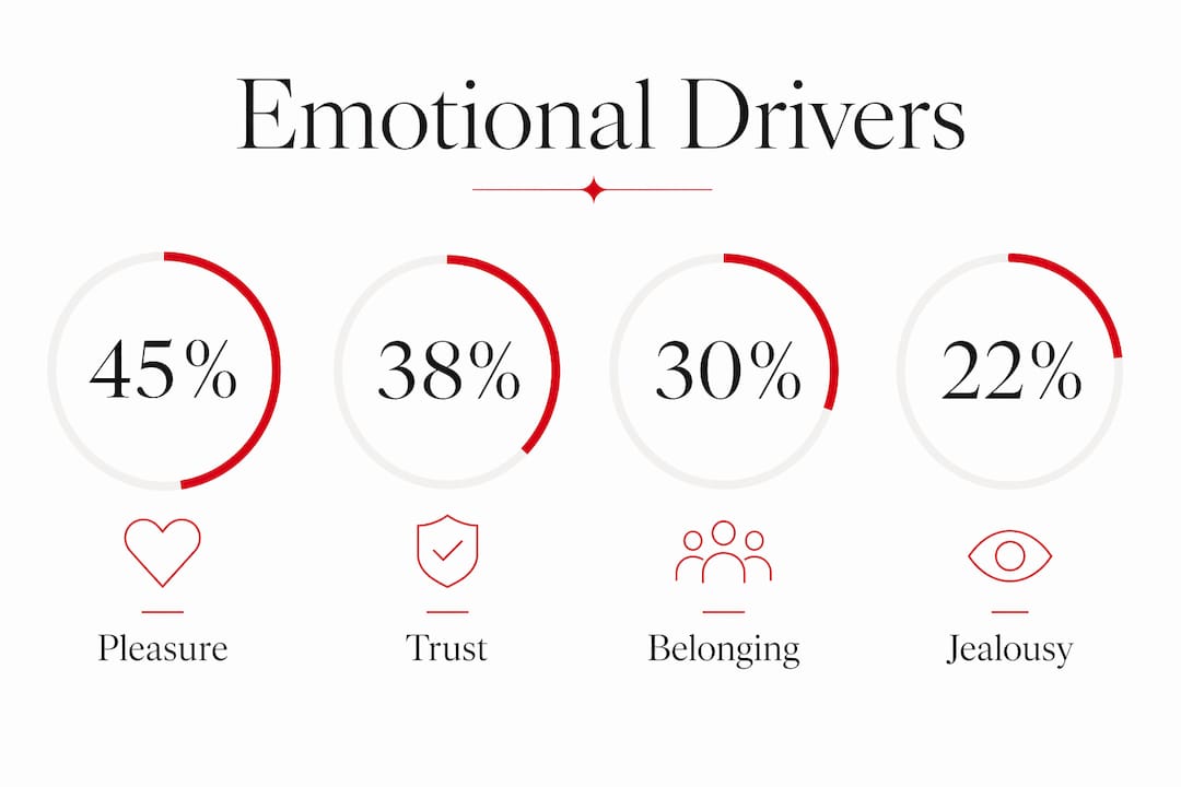 Creating Emotional Brand Connections in Luxury Marketing Infographic displaying key emotional drivers for luxury loyalty
