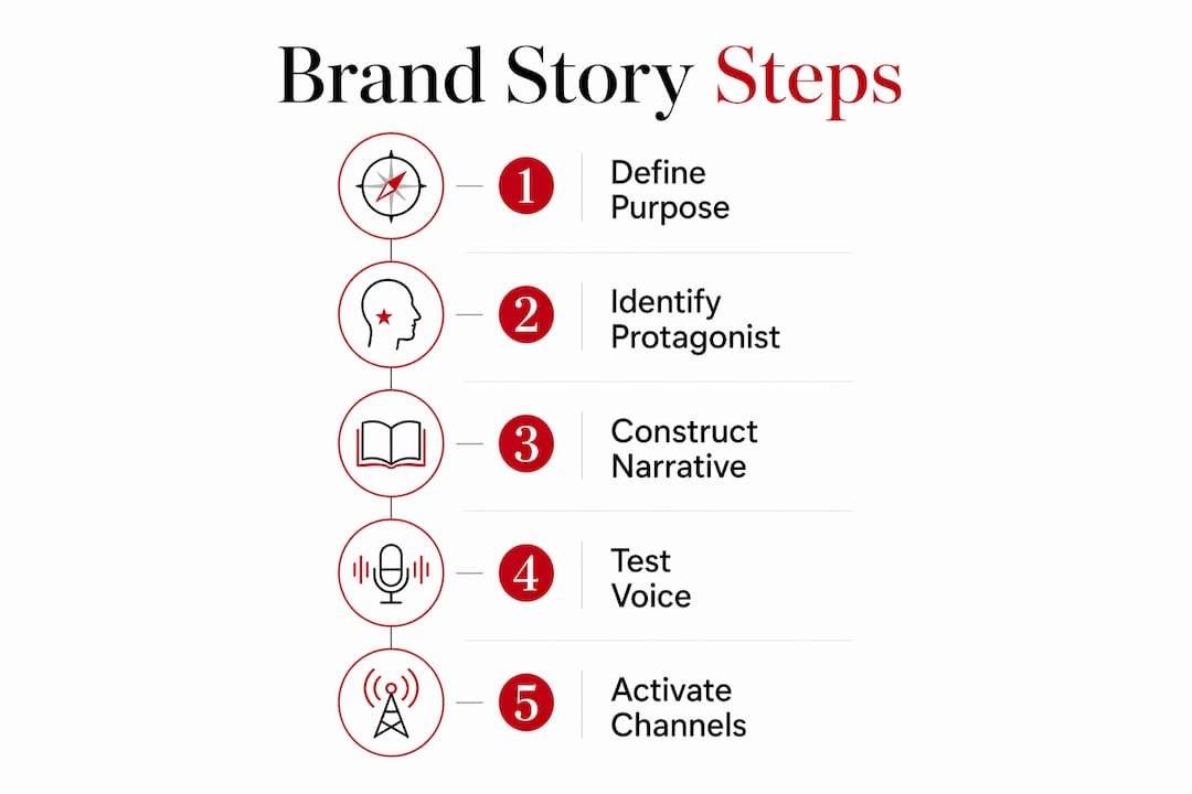 Creating a Brand Story for Fashion and Luxury Brands Infographic illustrating brand story development steps