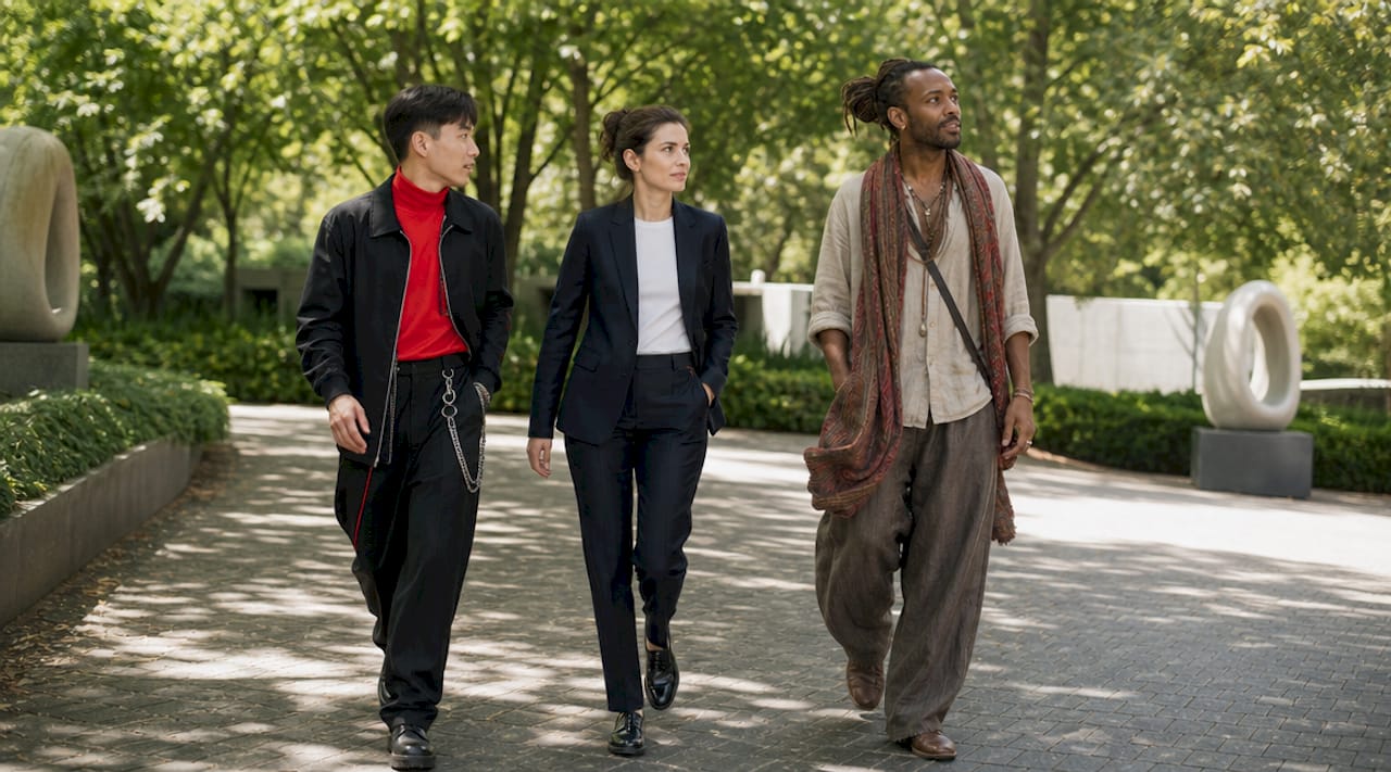 The Role of Psychology in Fashion Trends Explained Group wearing diverse fashion signaling identity outdoors