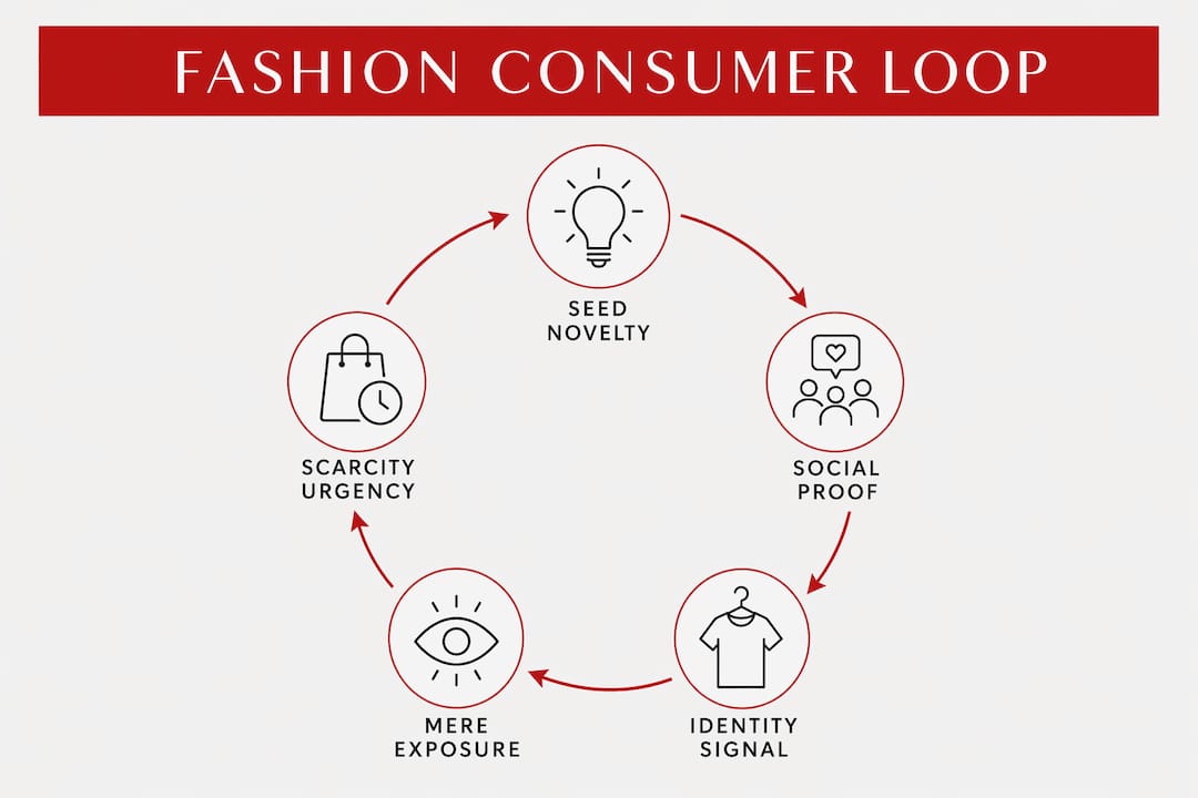 The Role of Psychology in Fashion Trends Explained Infographic illustrating psychological steps in fashion consumer behavior