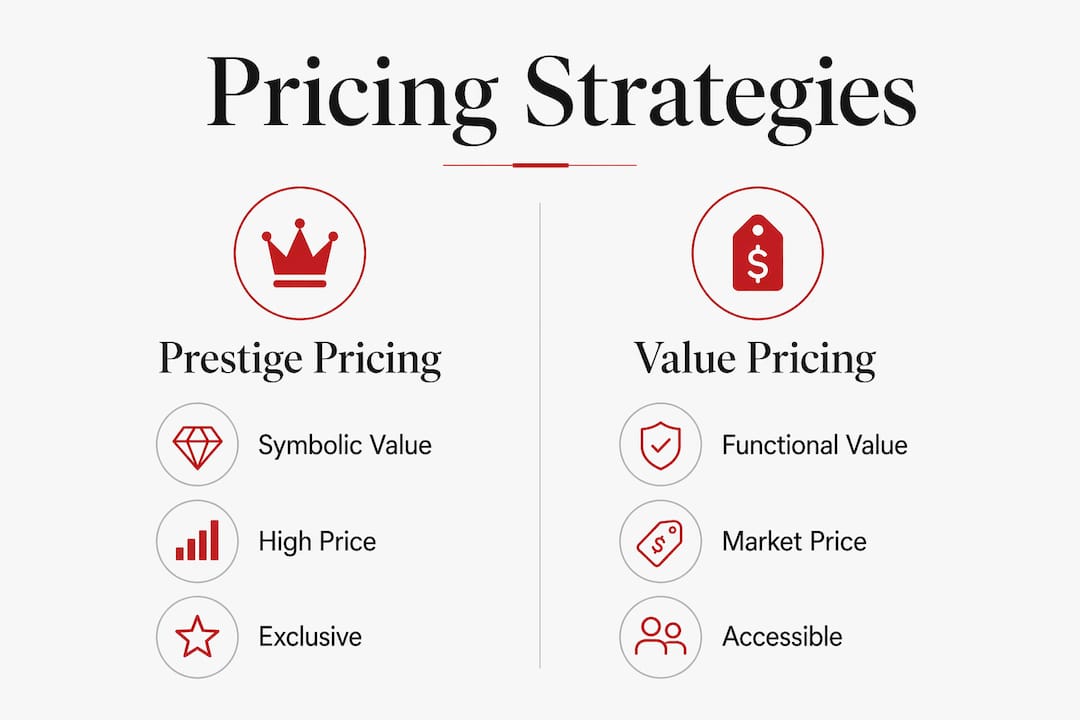 Explaining Prestige Pricing for Luxury Brands Comparison infographic of prestige versus value pricing