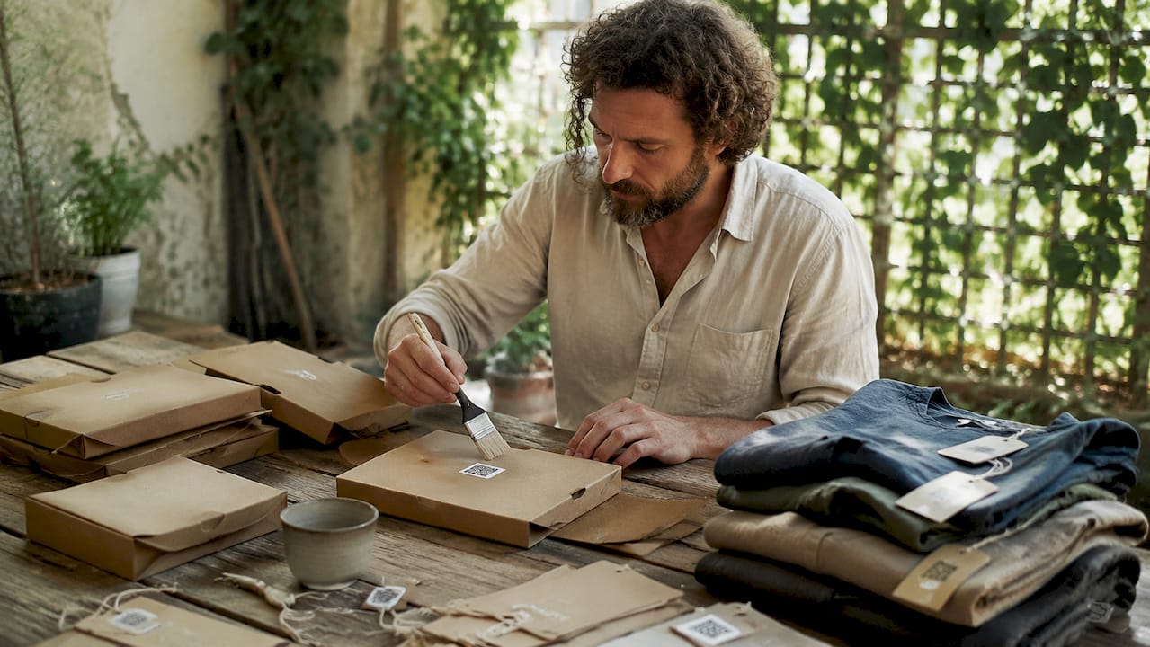 Craftsman assembling Patagonia narrative packaging