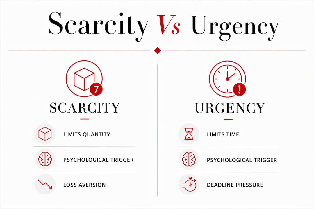What Is Scarcity Marketing? A Strategist's Guide Infographic comparing scarcity and urgency marketing