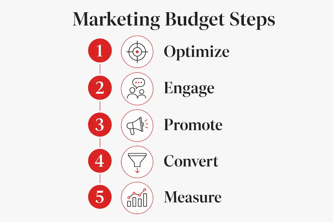 Automotive Dealership Marketing Checklist for 2026 Stepwise dealership marketing budget allocation infographic