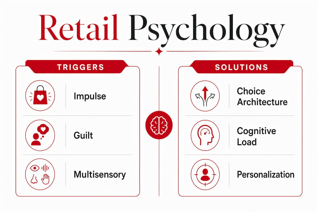 The Role of Psychology in Retail Experiences Infographic comparing psychological triggers and retail solutions