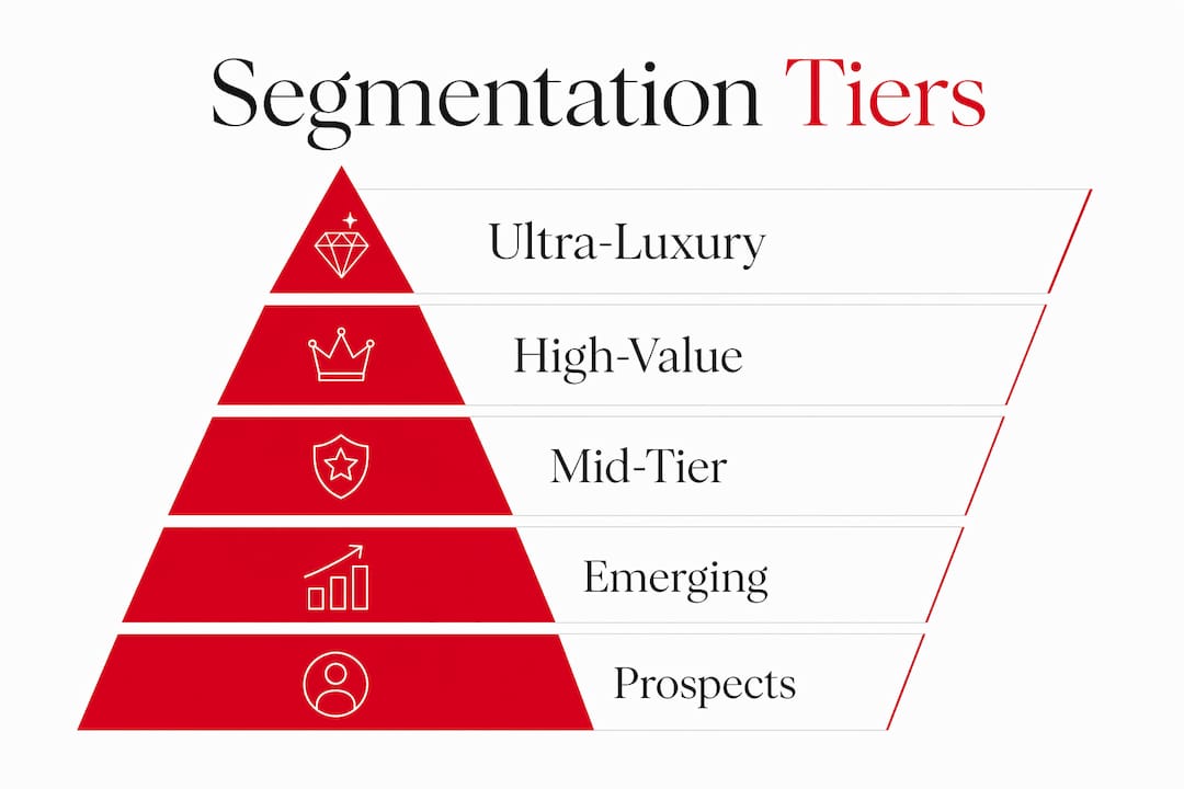High-End Customer Segmentation for Luxury Brands Hierarchical infographic of luxury customer segments