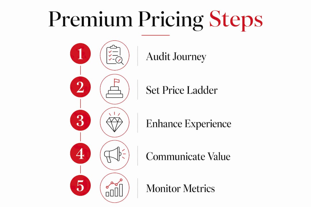 Infographic illustrating steps to implement premium pricing