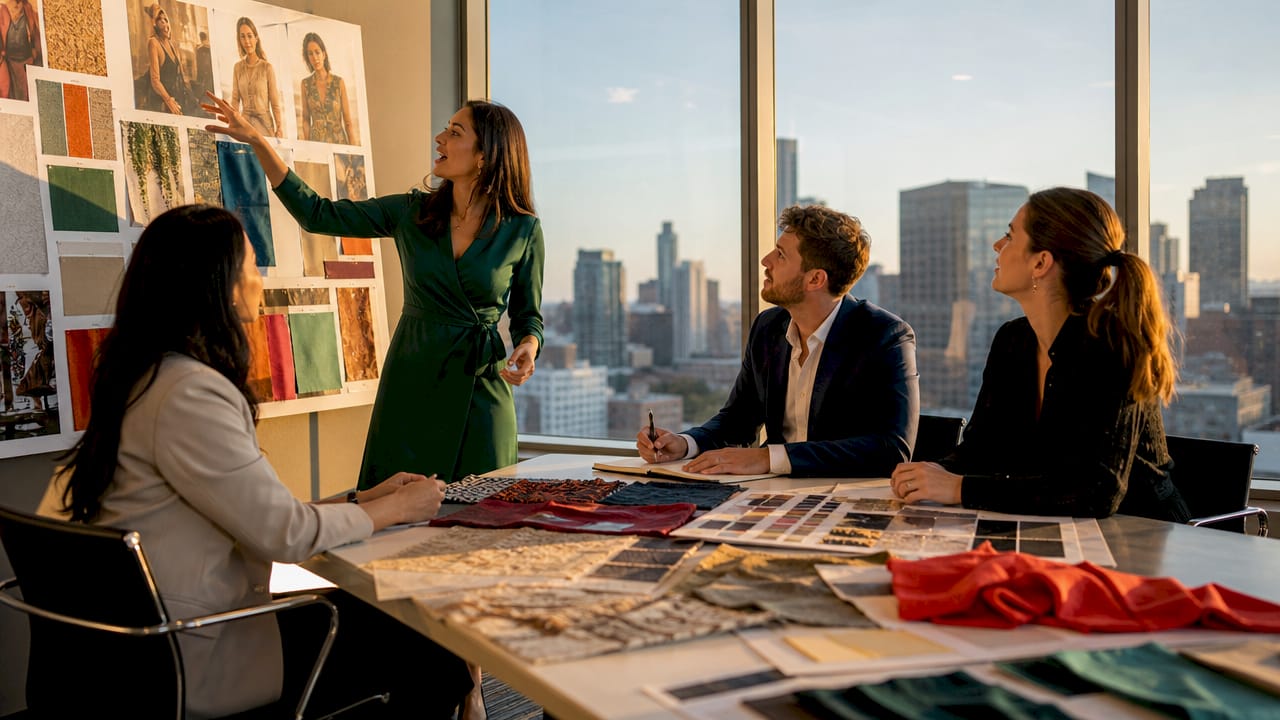 What Is Trend Forecasting? A Guide for Fashion Marketers Fashion marketing team discussing collection planning
