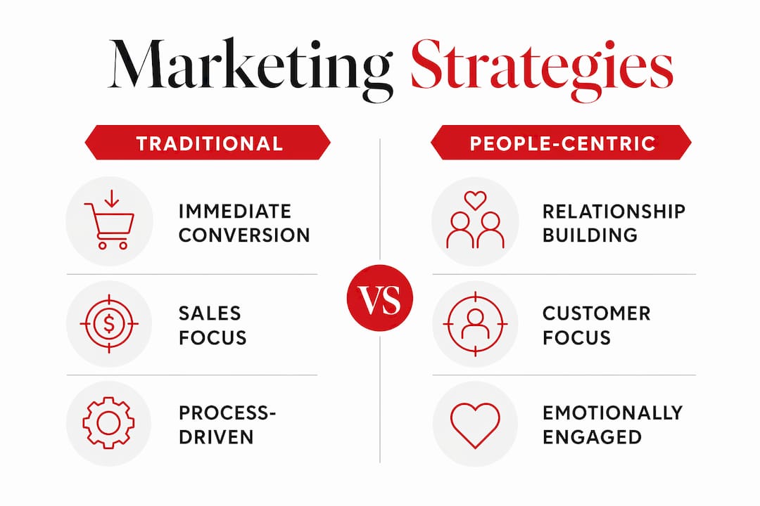 Advantages of People-Centric Marketing for Brand Growth Infographic comparing traditional and people-centric marketing