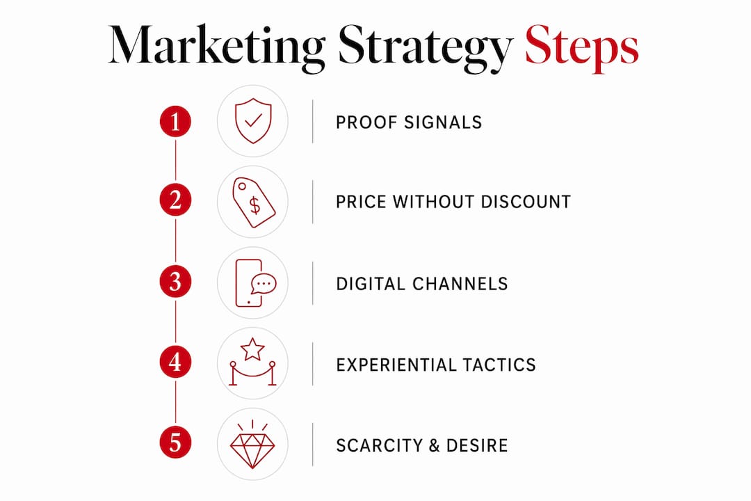 Affordable Luxury Marketing Tactics Guide for 2026 Infographic outlining affordable luxury marketing steps