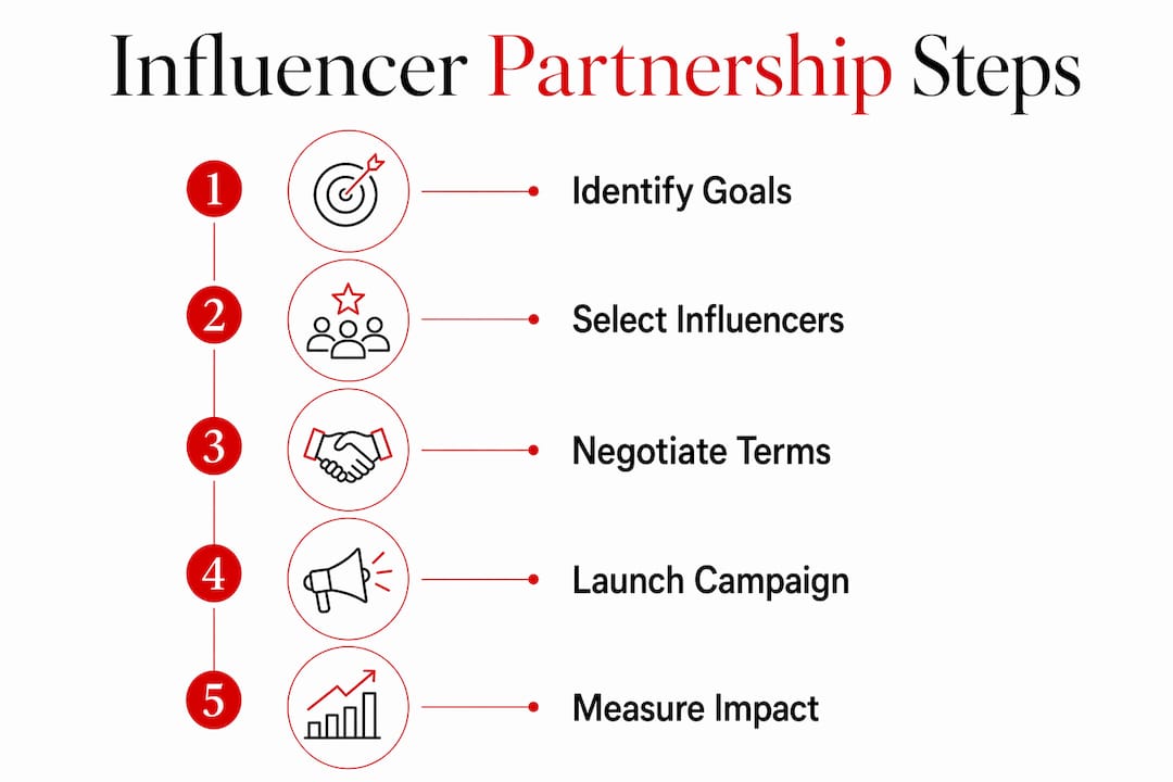 The Role of Influencer Partnerships in Luxury Marketing Infographic showing influencer partnership steps