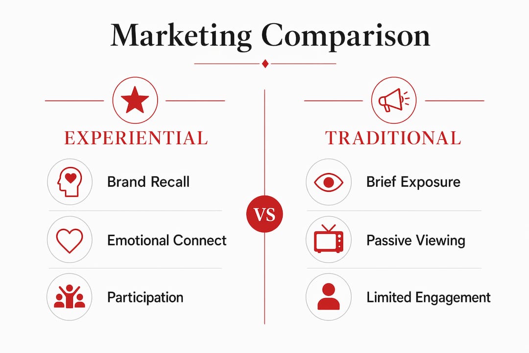 Advantages of Experiential Marketing for Brand Growth Infographic comparing experiential and traditional marketing