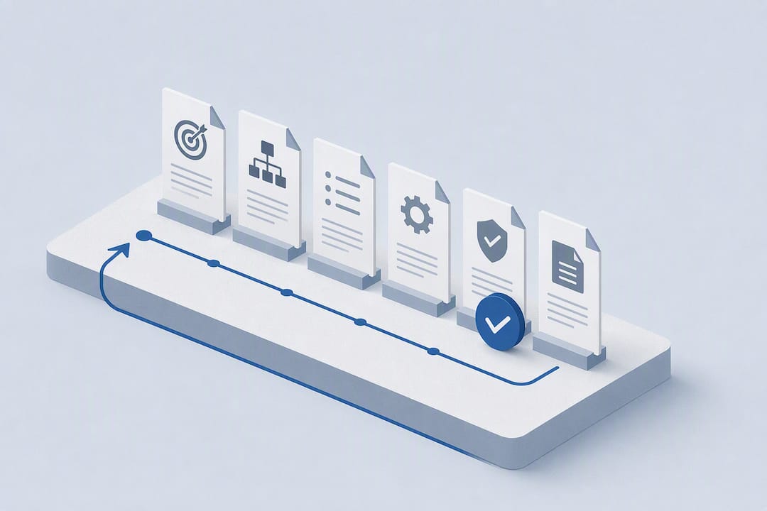 Isometric illustration of reliable documentation workflow