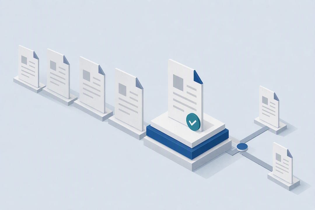 Isometric controlled document revision illustration
