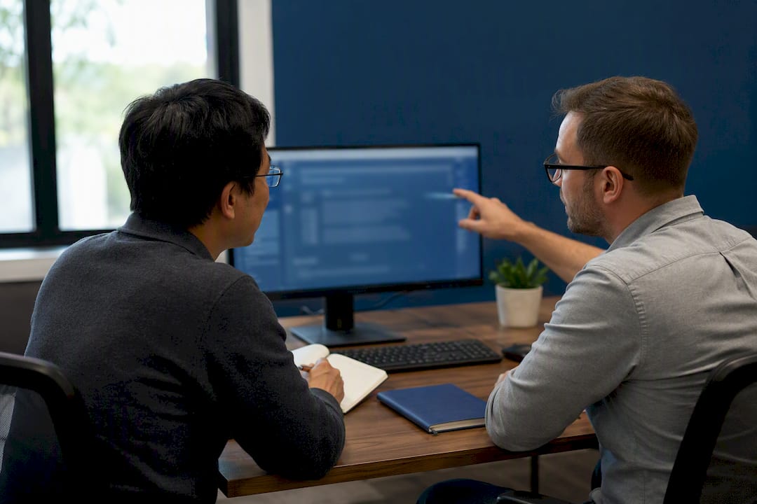 Contributor and SME reviewing documentation together