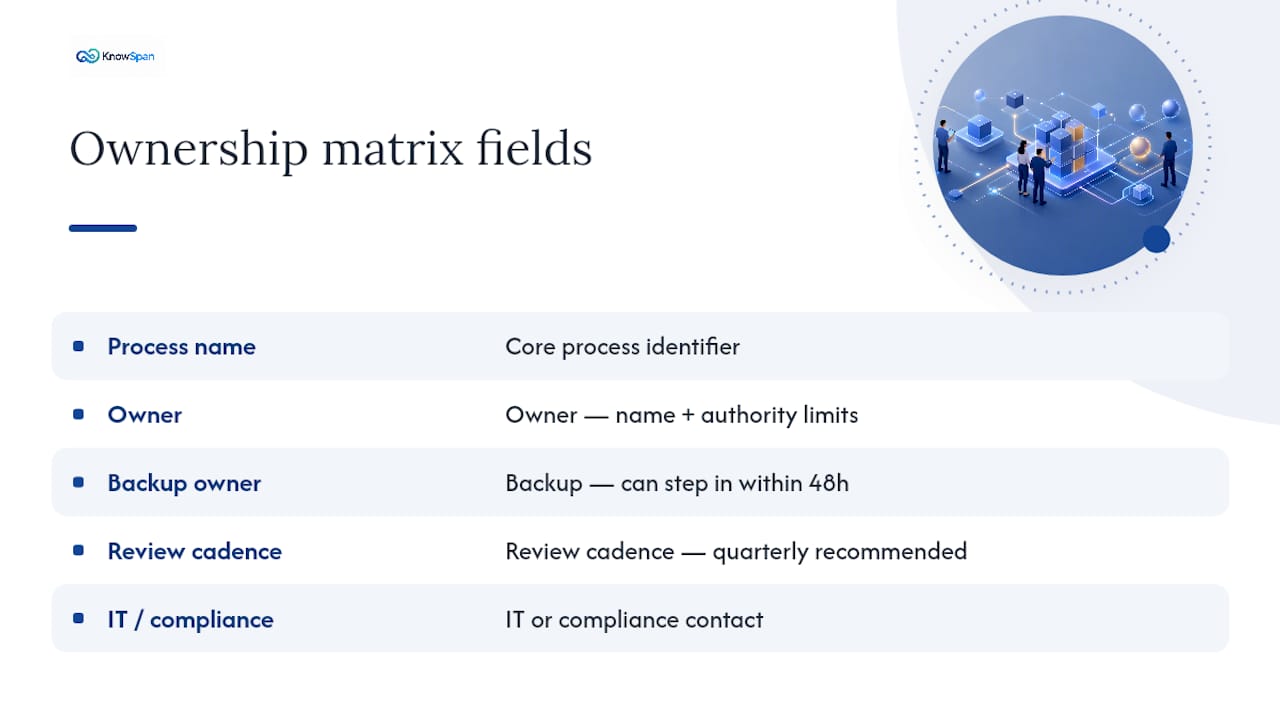 Five fields in a process ownership matrix