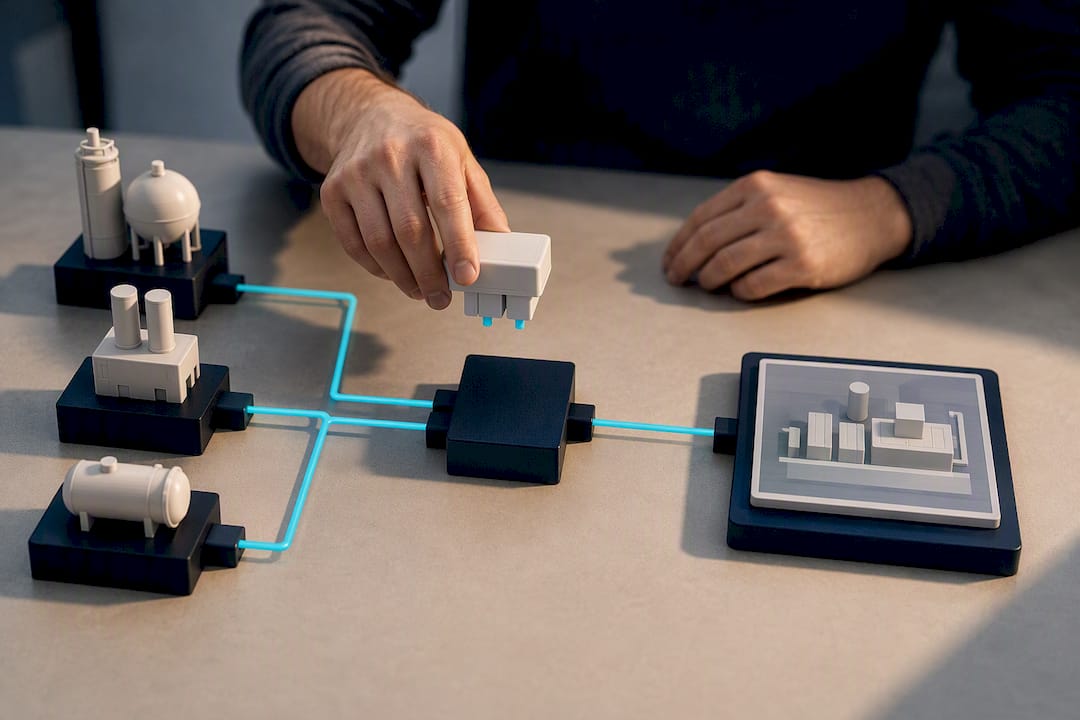 Modular no-code digital twin workflow illustration