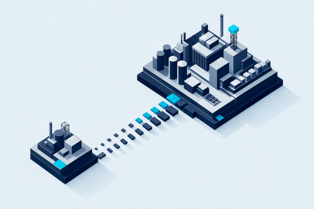 Isometric illustration of digital twin cost scaling