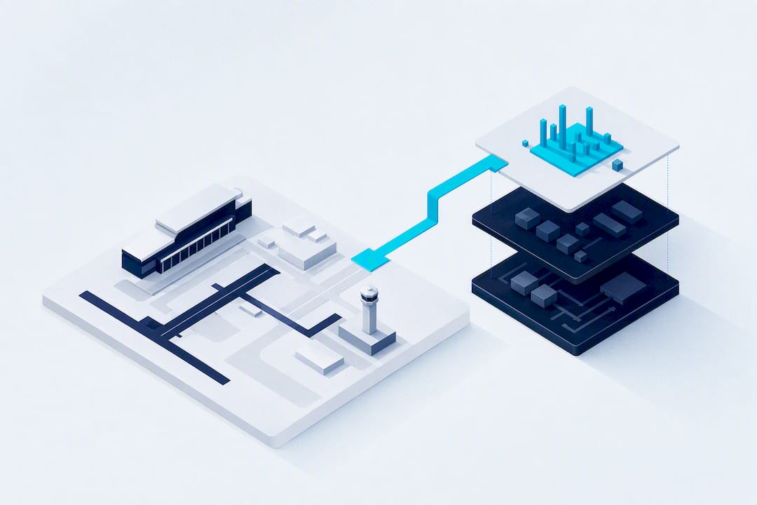 Isometric airport digital twin title card