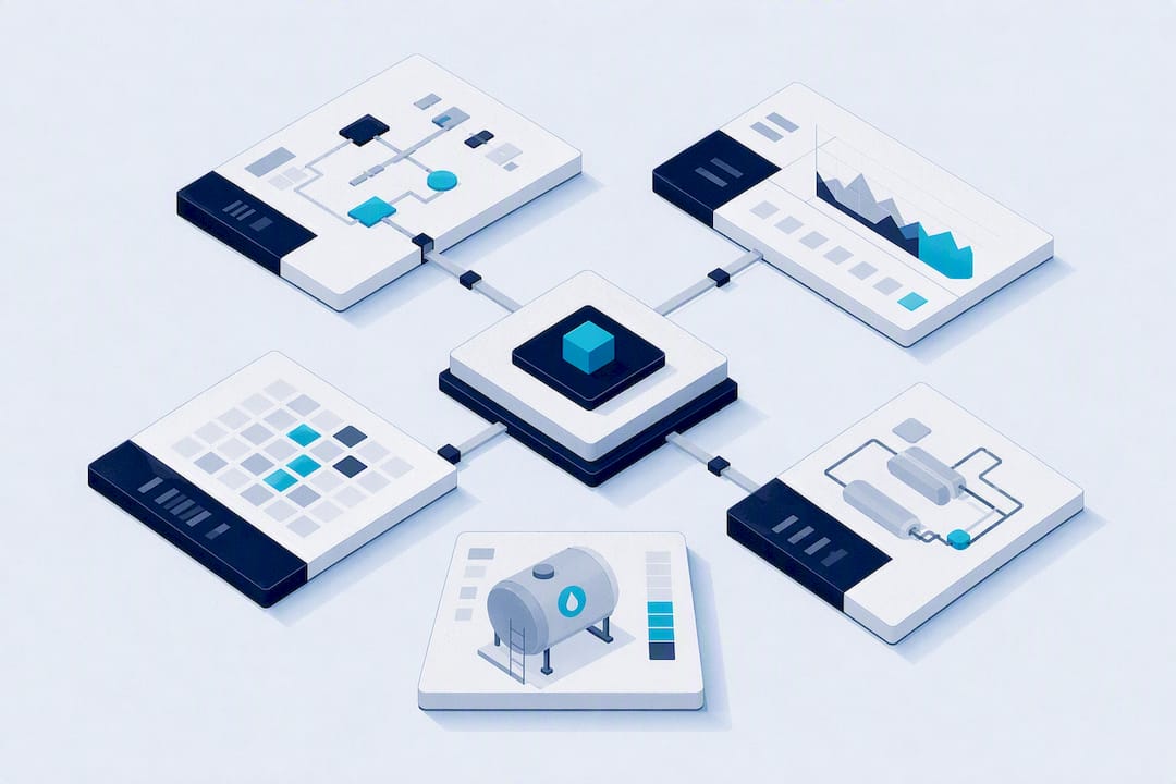 Isometric SCADA dashboard pattern title card