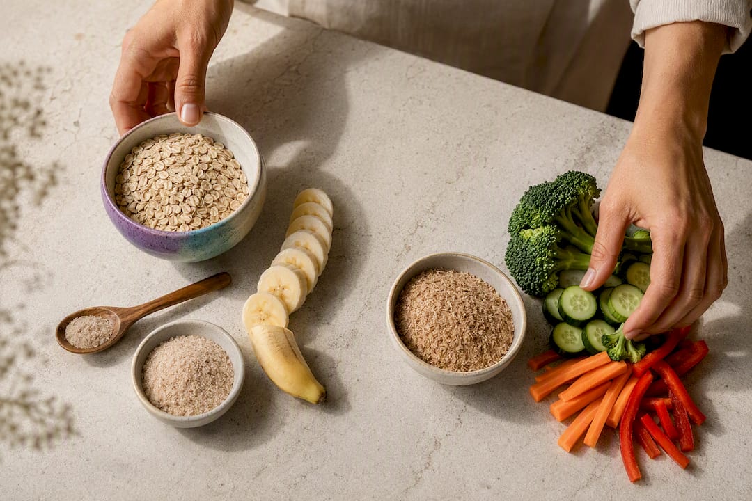 Soluble and insoluble fiber foods arranged
