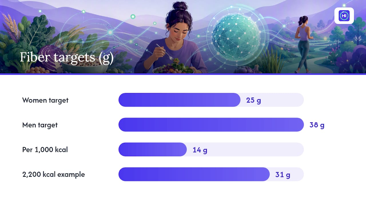 Daily fiber targets by guideline and calories