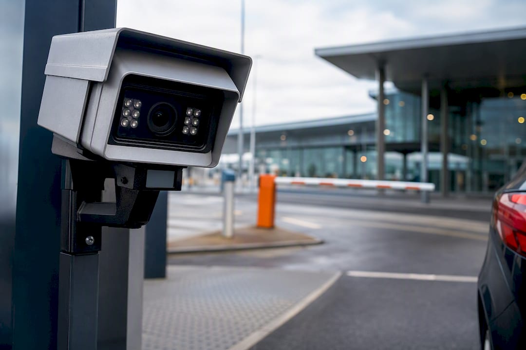 Airport number plate camera beside forecourt