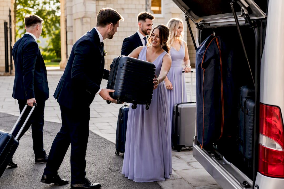 Group loading luggage for shared airport transfer