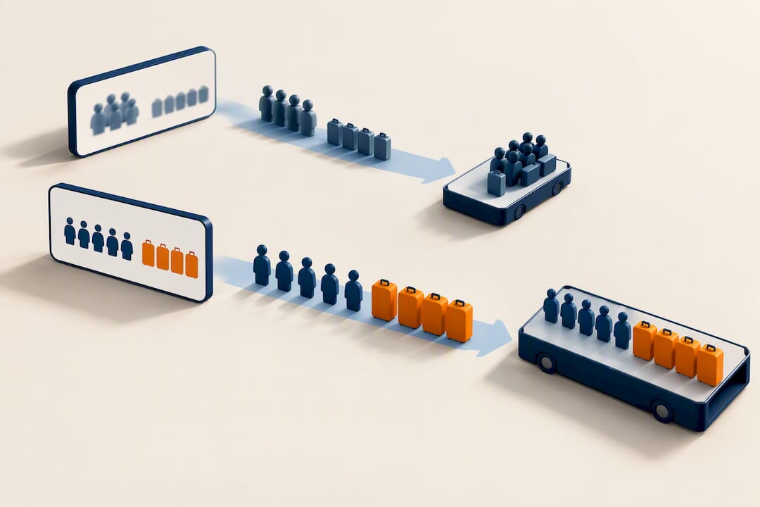 Illustration showing precise luggage booking information